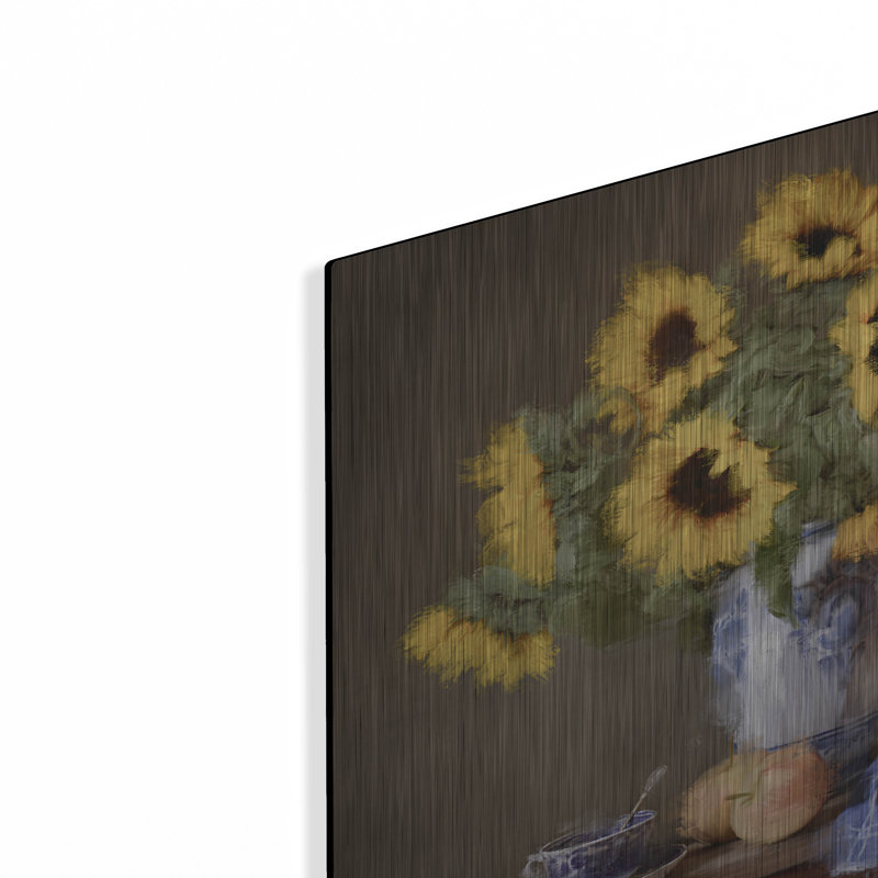  «Sunflowers And Coffee» par Ashley Bradley, art mural en métal, H 12 po x l 12 po