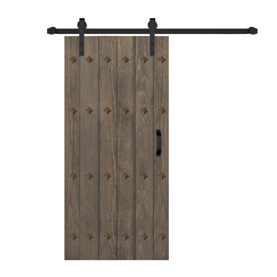 Paneled Wood and Metal Series DIY Knotty Barn Door with Installation Hardware Kit