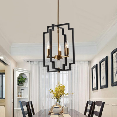 Petit lustre de style champêtre, luminaire suspendu géométrique pour salle à manger, style campagnard français, suspension carrée pour plafond, éclairage pour cuisine, entrée, cage d'escalier, grain de bois et