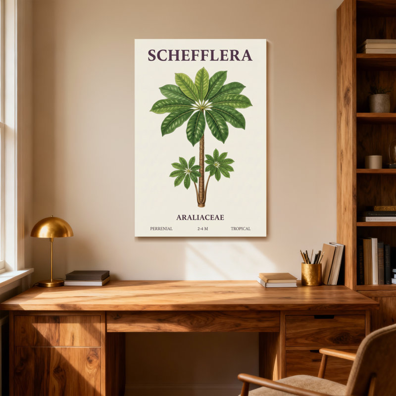 Plantes et fleurs, plante Schefflera, reproduction d'art botanique, H 18 po x l 12 po