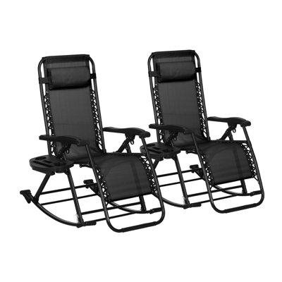 Outdoor Rocking Chairs, Foldable Reclining Zero Gravity Lounge Rocker W/ Pillow, Cup & Phone Holder, Combo Design W/ Folding Legs