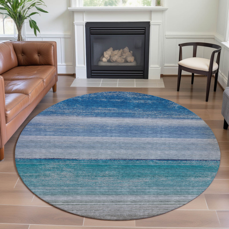 Premium Machine Washable Alijah AMF1252 Stripes Rug, Round 8'
