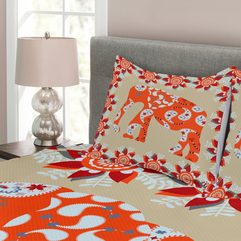 Orange/White/Red Microfibre Bedspread, 220 x 264 cm