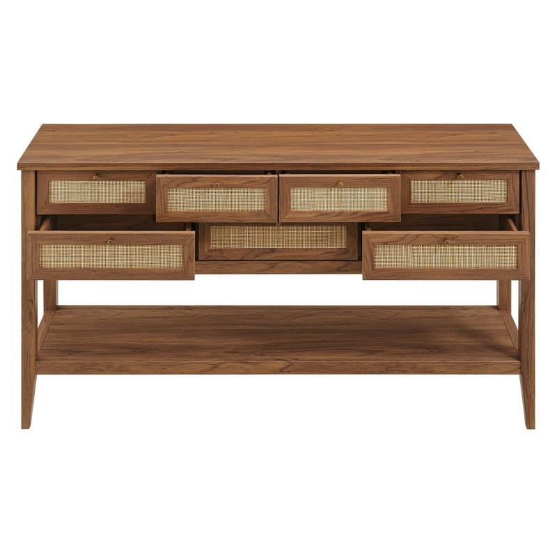 Console en rotin 62 po Soma, Noyer