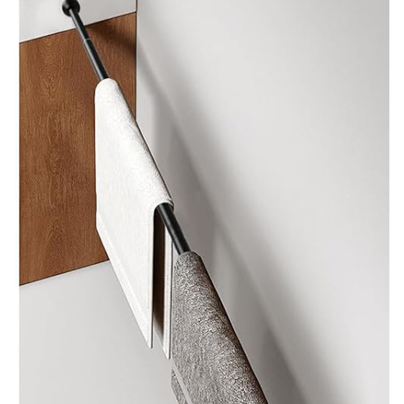 125cm Straight Tension Shower Curtain Pole & Hook Set, Matte Black