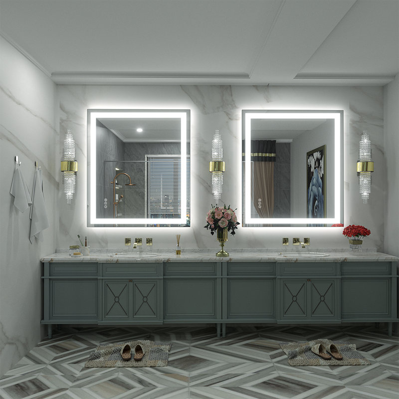 UL Certified Front & Back LED Anti-Fog Tempered Glass Bathroom/ Vanity Mirror - Basics by Wayfair™, 36" x 30"