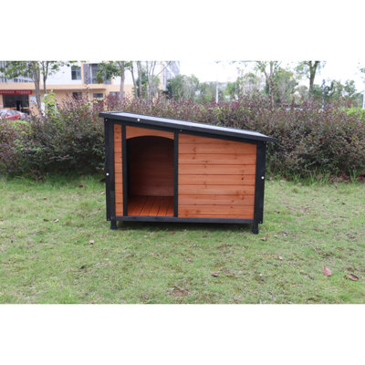 Grand chenil pour chien de 46 po en bois avec toit et pieds surélevés pour l'intérieur et l'extérieur
