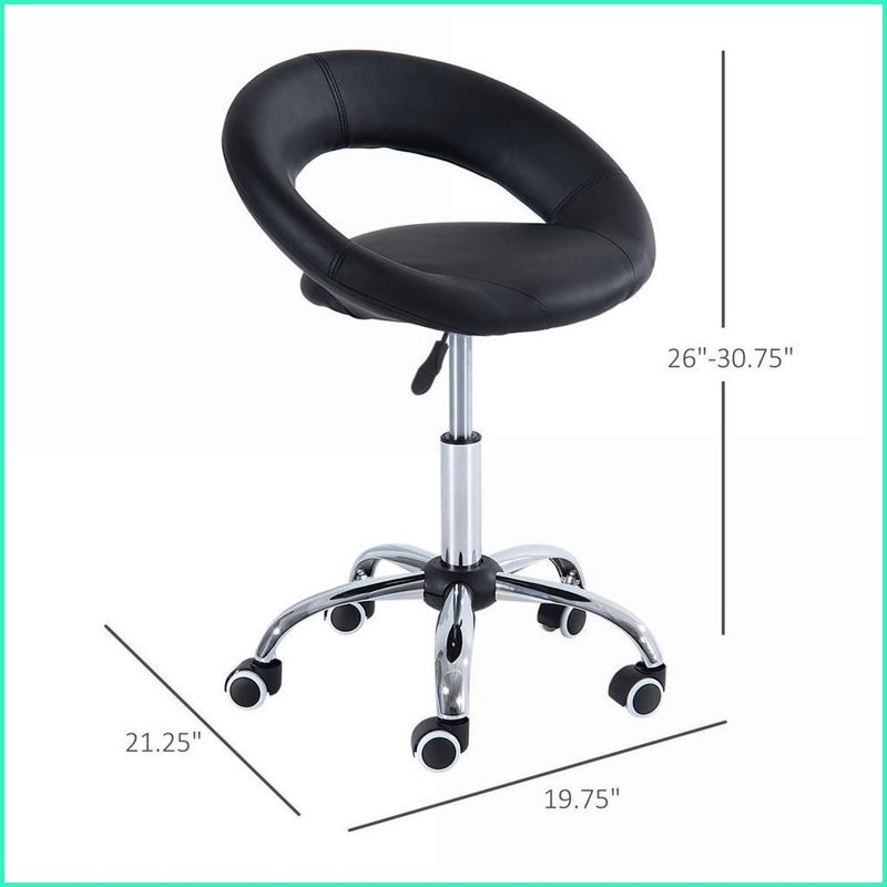 Tabouret roulant à hauteur réglable 5 roulettes | Noir | Similicuir