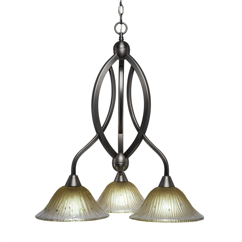 Lustre 3 lumières en forme de nickel brossé avec verre ambré Eisander, Nickel brossé