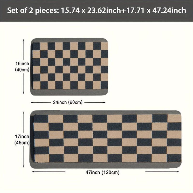 Checkered Plaid Kitchen Mat Set – 2 Pieces, Black Checkered