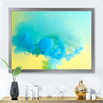 «Turquoise Ink Art on Yellow», impression sur toile