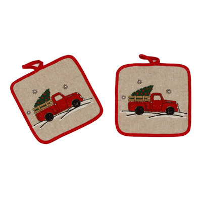 Christmas Truck Potholders 8.5''x8.5''