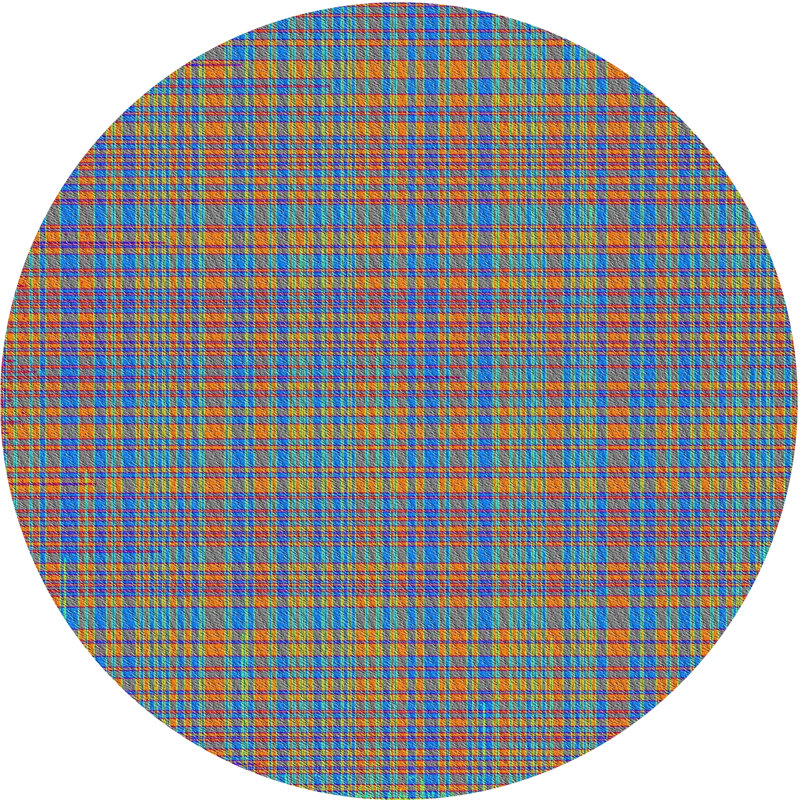 Tapis bleu / orange / vert à carreaux, Rond 5 pi