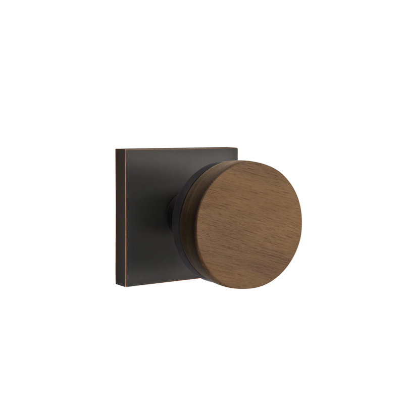 Ensemble de faux boutons Emtek Select avec rosette carrée et tige conique, bouton en noyer foncé, Bronze frotté à l'huile