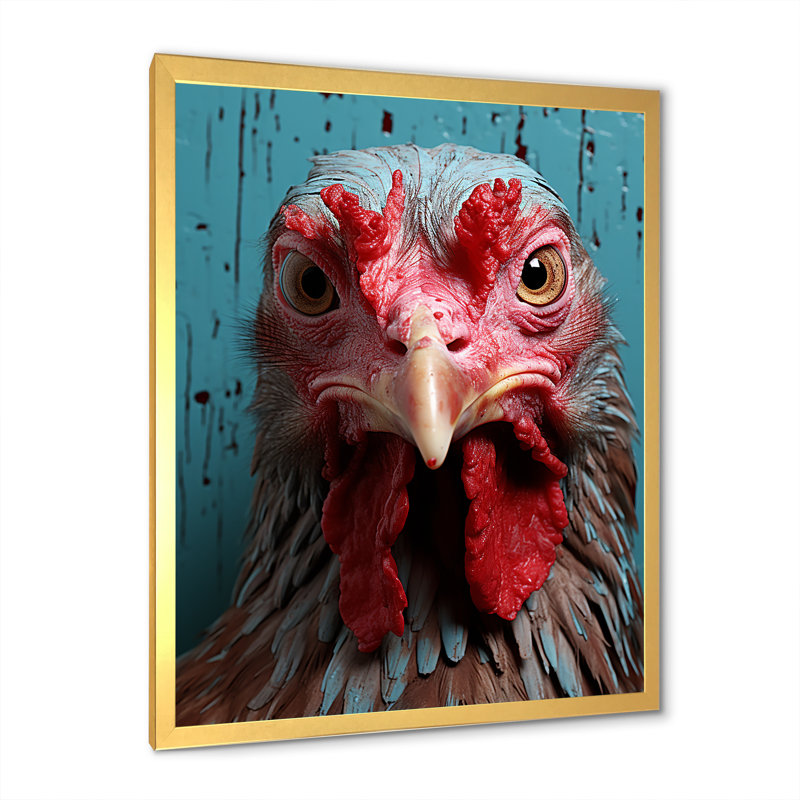 «Farmhouse Barn Rooster Portrait II», art animalier mural, Cadre doré simple, H 20 po x l 12 po x P 1 po