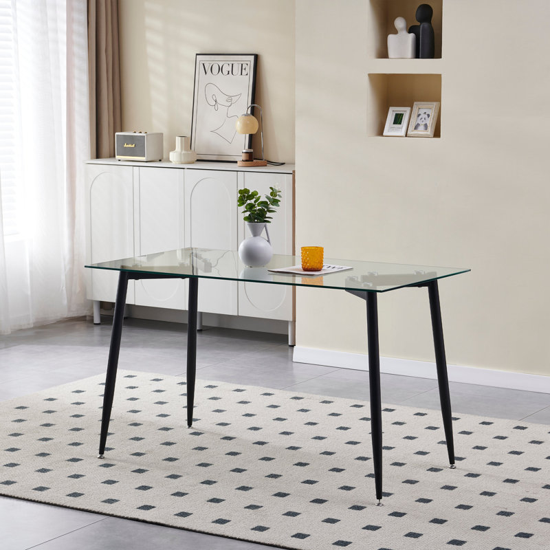 51.2" Tempered Glass Rectangular Dining Table with Metal Legs for Kitchen, Dining & Living Room, Black