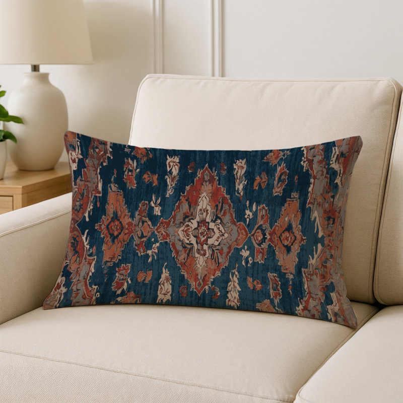 Coussin décoratif intérieur et extérieur Modern, Bleu / orange oriental 2, Rectangle H 25 po x l 18 po
