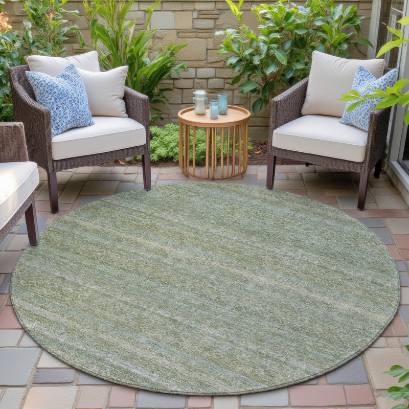 Machine Washable Indoor/Outdoor Xhevrie Sage Rug, Round 8'