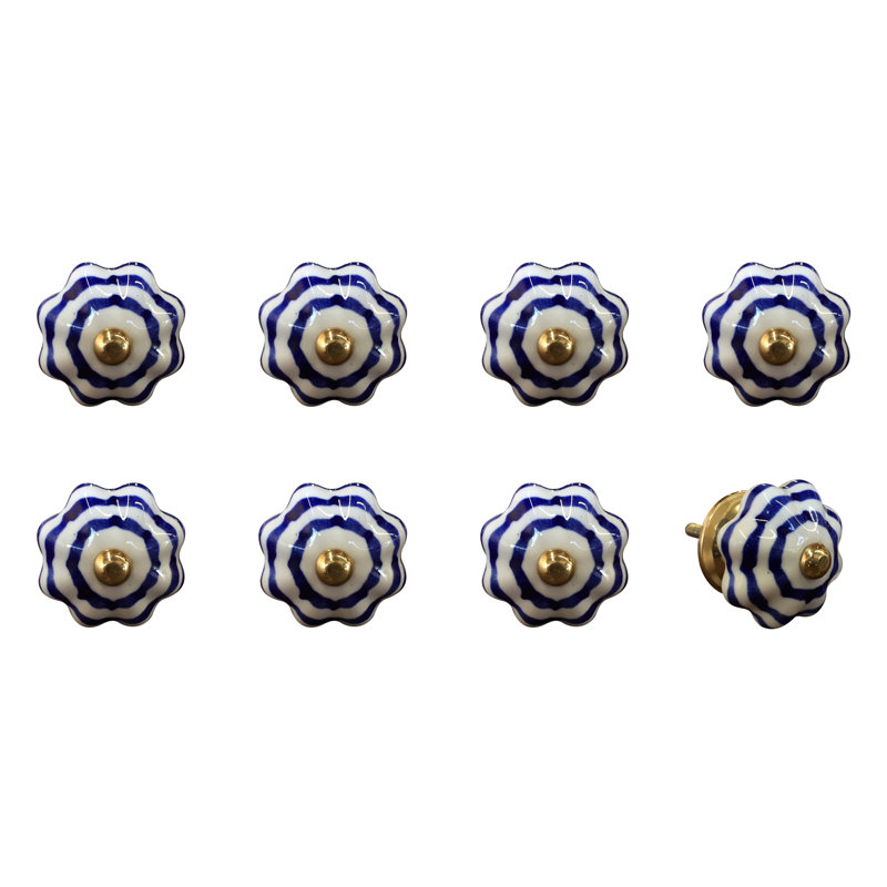 Hand-Painted White and Blue Ceramic Floral Knob Set