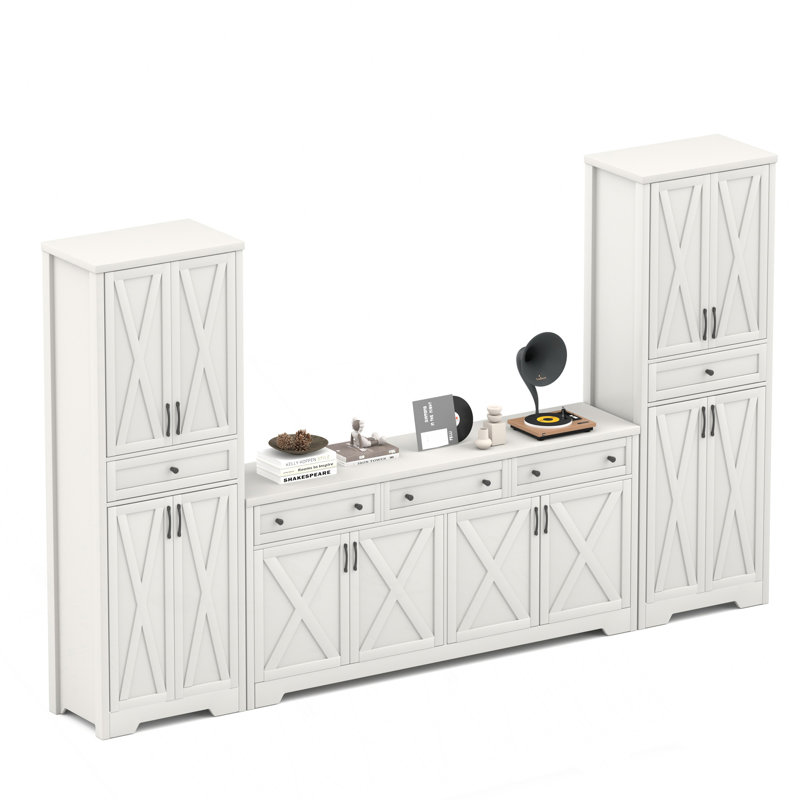 Ensemble de meuble télé, un meuble télé et deux buffets, Blanc