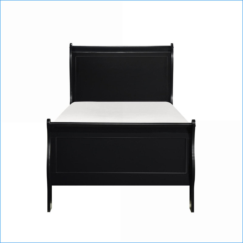 Cadre de lit simple en bois avec tête de lit Pied de lit, style Louis Philippe traditionnel, finition noire pour chambre d'amis / deuxième chambre