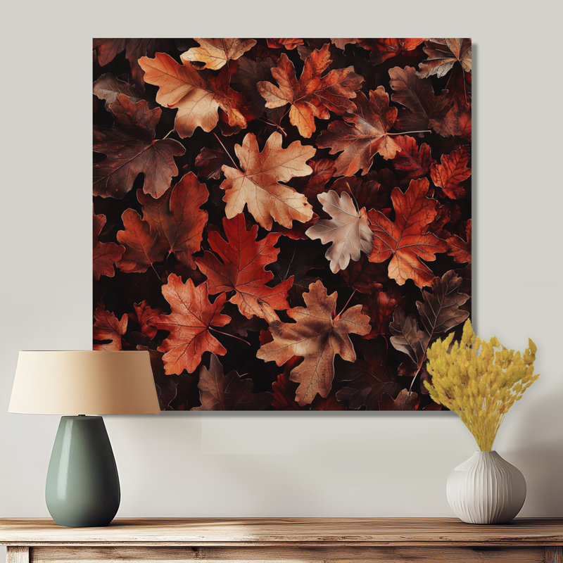 Red Falling Oak Leaves II - feuilles, reproduction sur toile, Toile tendue, Ne s’applique pas, H 30 po x l 30 po