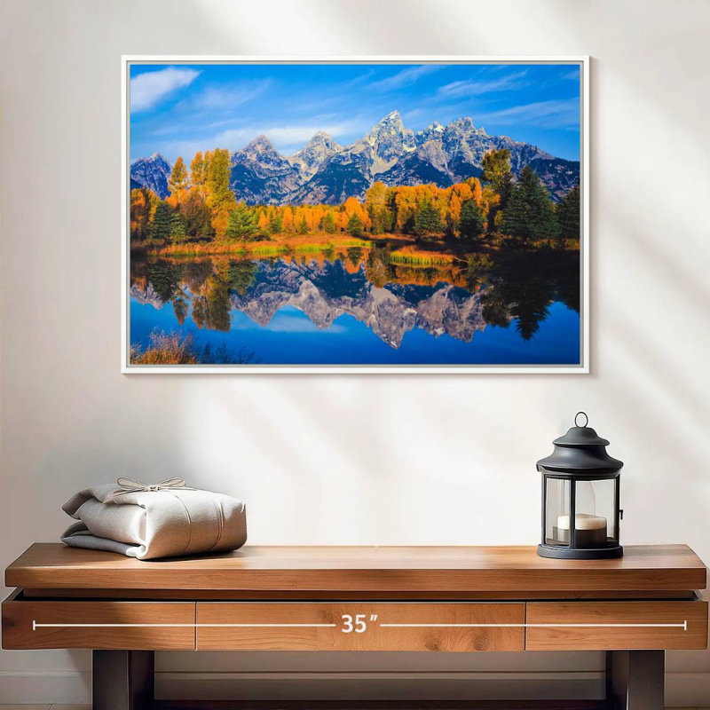 Feuillage doré Grand Teton, Cadre flottant blanc, 25 po x 17 po