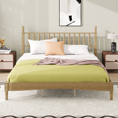 Structure de lit plateforme très grand avec tête de lit en forme de gourde, structure de lit en bois, lit plateforme de style rétro avec support en lattes de bois