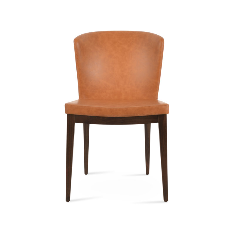 Capri Wood Side Chair, American Walnut, Caramel Faux Leather
