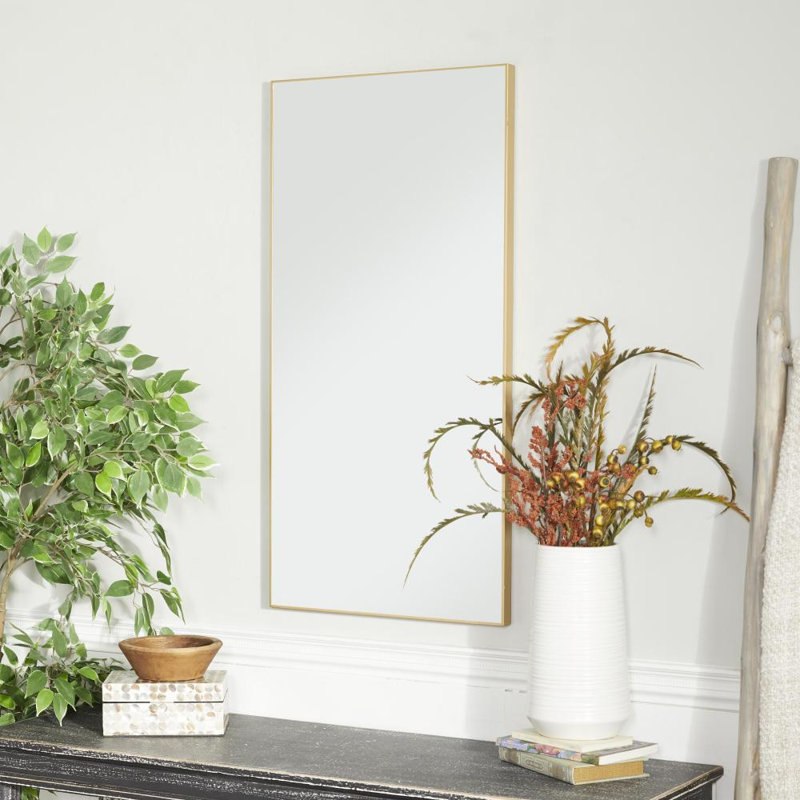 Miroir mural en bois avec un cadre fin et minimaliste, Doré, 36 po x 18 po