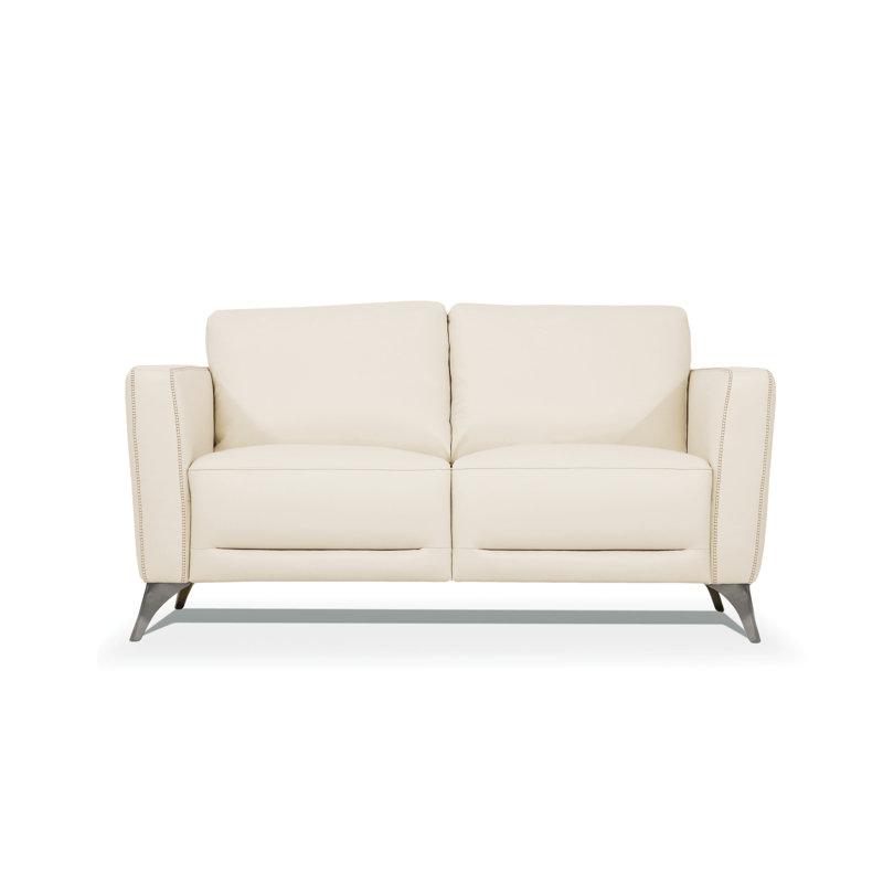 Dossett 59" Genuine Leather Square Arm Loveseat, Cream Genuine Leather