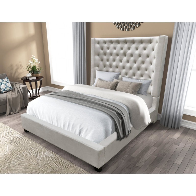 Cannonville Upholstered Wingback Bed, Queen, Cream