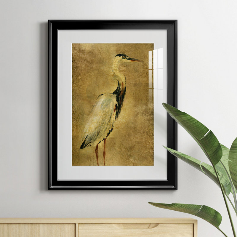 «Gold Crane at Dusk I», peinture sur toile encadrée, H 18,5 po x l 24,5 po x P 1,5 po, Noir