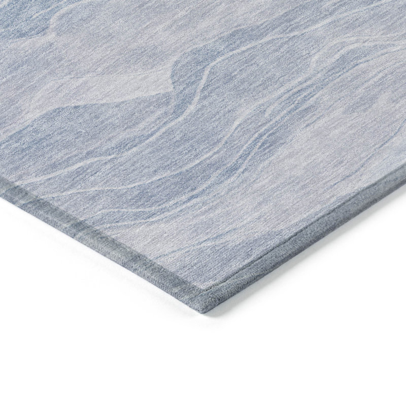 3' X 5' Sky Blue Striped Washable Indoor Outdoor Area Rug
