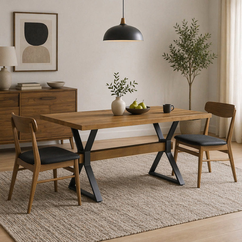Table de salle à manger à pieds en X, Brun