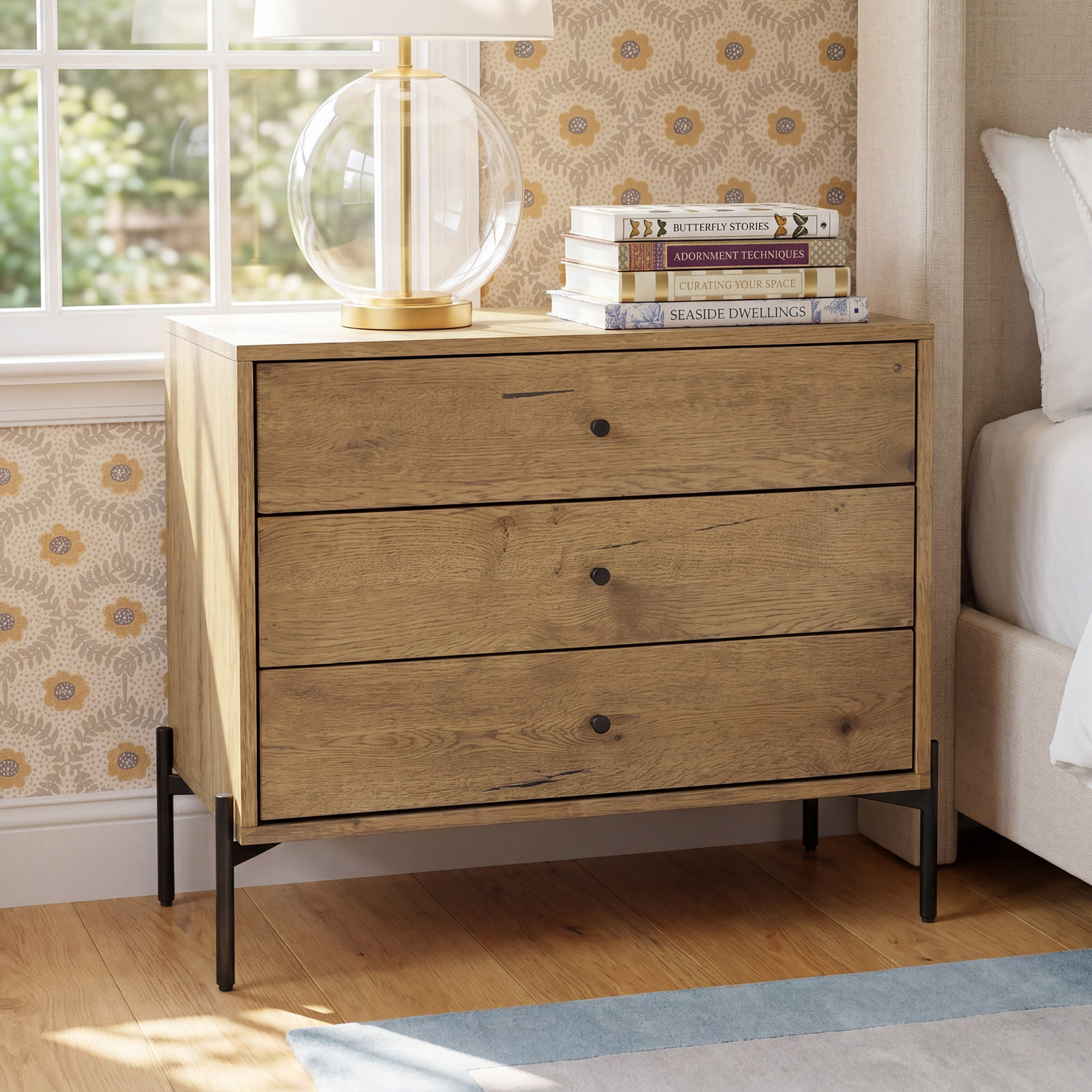 Aceton Oak Nightstand, Amber Oak Resin