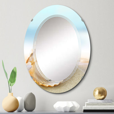Shell With Pearl Wall Mirror, Nautical & Coastal Oval - Shell With A Pearl