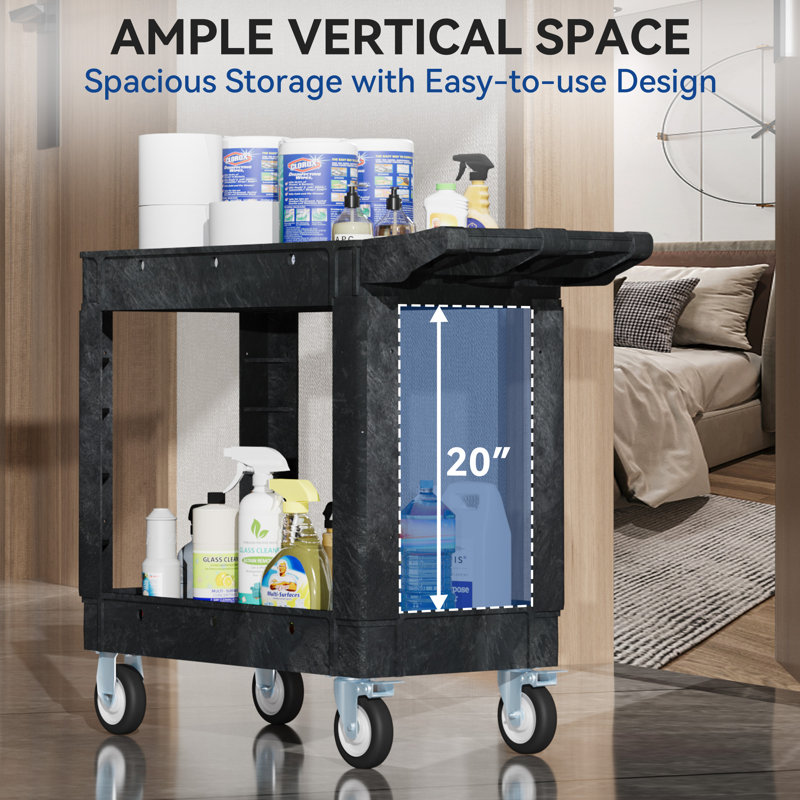2-shelf Utility Cart Service Cart with Wheels