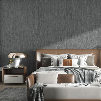 Grasscloth Wallpaper Textured 24In X 393In Fabric Contact Paper Gray Wall Paper Textured Linen Wallpaper Peel And Stick Self-Adhesive Thick Vinyl Embossed Film Wallpaper (Gray)