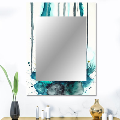«Tropical Turquoise Joyfulness V», miroir unique à encre liquide, grand miroir mural bleu, impression d'art en métal