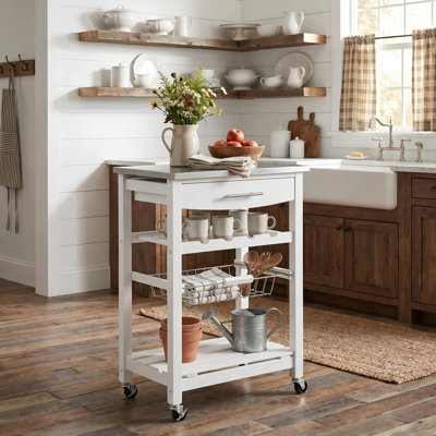Versatile Mobile Kitchen Island Trolley with Drawer and Slide-Out Wire Basket - Perfect for Serving and Storage