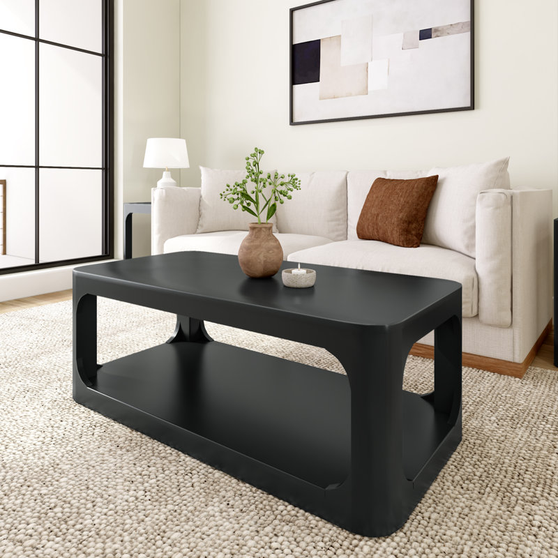 Table basse rectangulaire moderne avec tablette, H 17,75 po x L 48 po x l 24 po, Noir