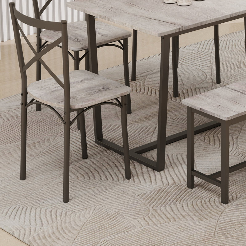 6 Pieces Dining Set Kitchen Table Set Perfect For Kitchen,Breakfast Nook,Living Room Occasions, Gray/Black