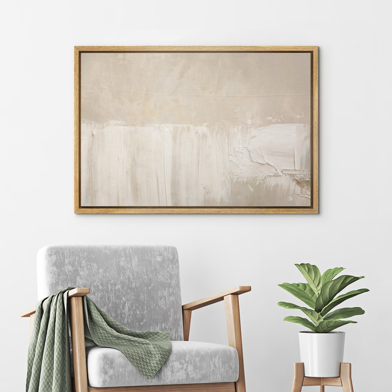«Soft Neutral Cream Minimal Abstract Light Brush Form», reproduction d'art encadrée sur toile, H 24 po x l 36 po