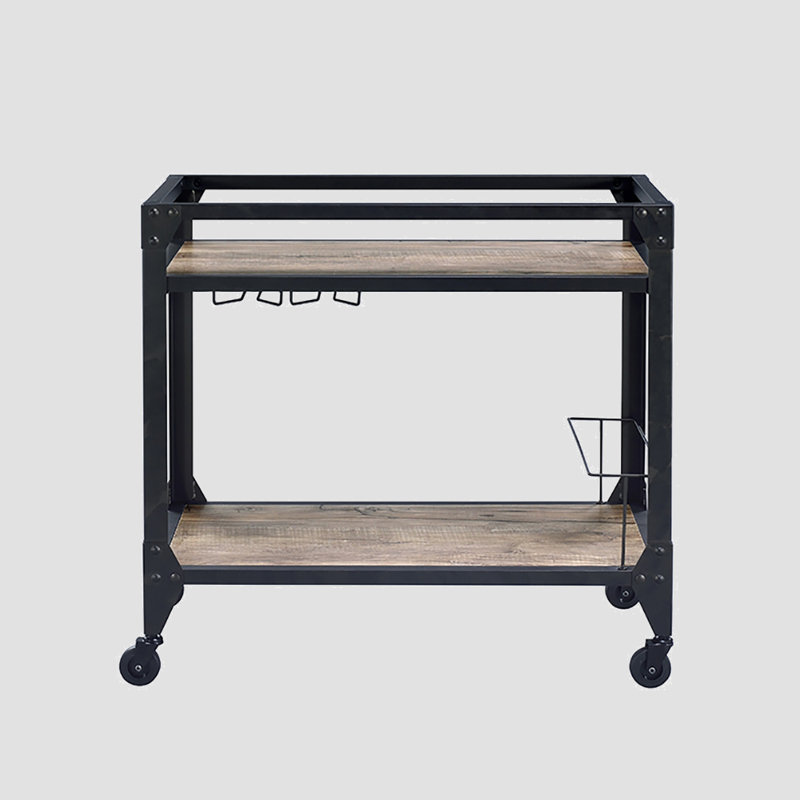 Rustic Oak and Charcoal 2-shelf Serving Cart