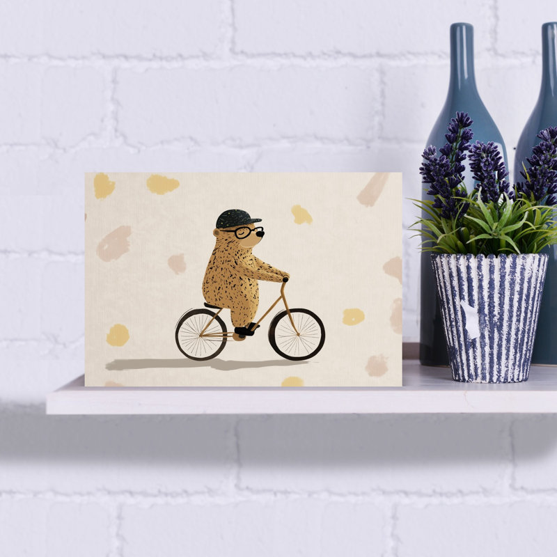 Ours sur un vélo, impression d'artiste minimaliste ludique, H 12 po x l 18 po