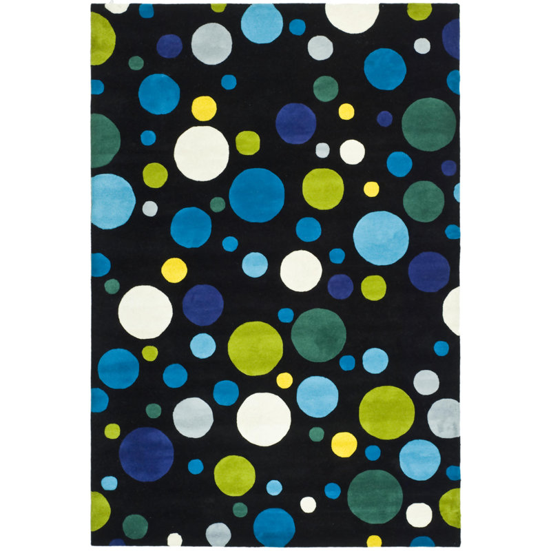 Tapis noir / multicolore en laine touffetée à la main Amier, Rectangle 7 pi 6 po x 9 pi 6 po