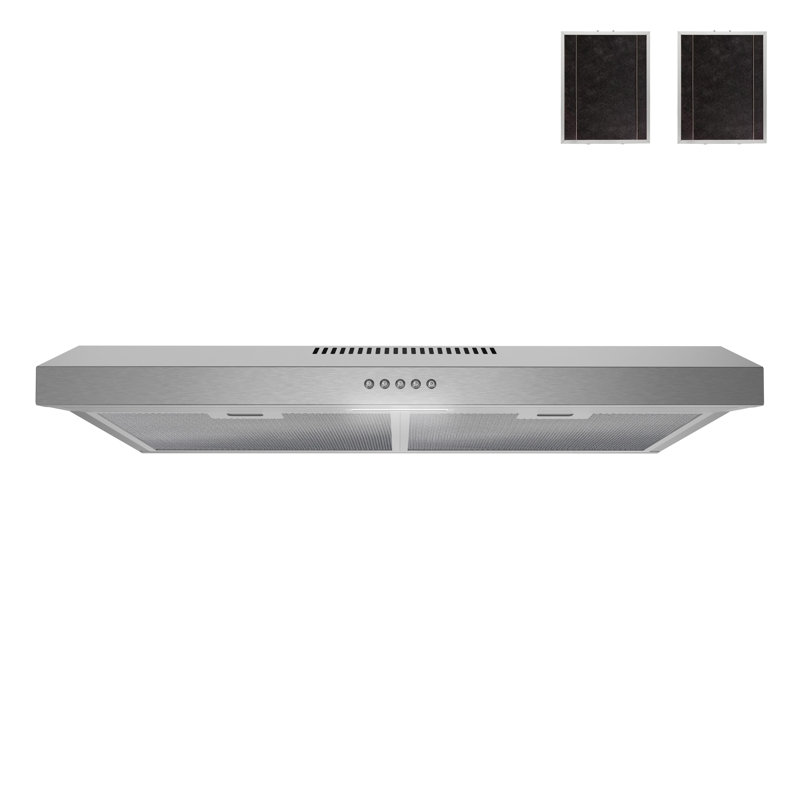 30 po T-2845-1-DL Hotte de cuisine sans conduit 80 pi³ / min Anapo en acier inoxydable brossé avec filtres en maille, commande à bouton-poussoir, lumière DEL