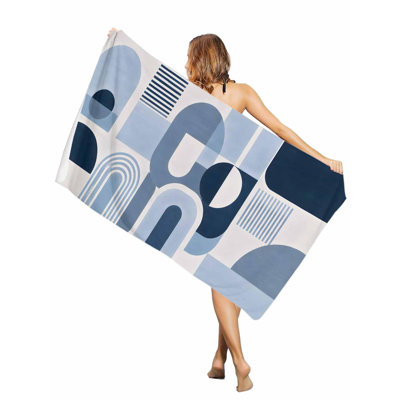 Serviettes de plage surdimensionnées bleues à blocs de couleur surdimensionnées, grande serviette de bain à séchage rapide et absorbant la serviette de bain sans sable, 32 x 63 po, et un sac en toile avec la même serviette de plage imprimée sera offert en cadeau