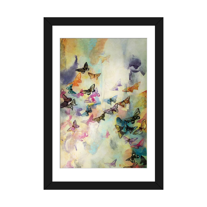 «Mariposas III», impression sur toile, Papier d'art encadré noir, H 32 po x l 24 po x P 1 po